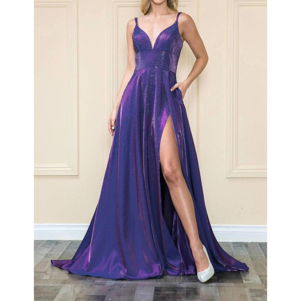NEW ED YOUNG erica long formal sequin gown in purple